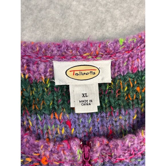 TALBOTS Womens XL VTG Two-Way Zip Cardigan Sweater Multicolor Striped Wool Blend - Picture 3 of 12